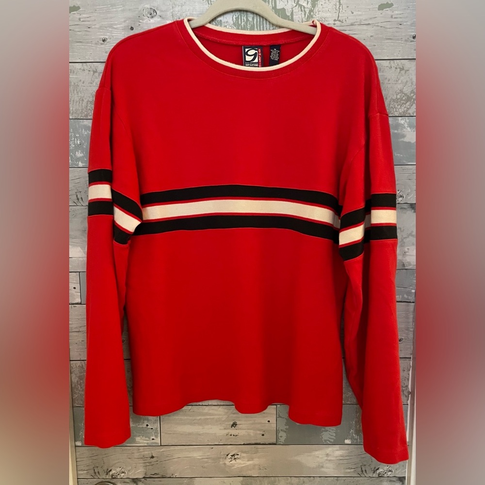 GAP Retro 90’s Athletic Long Sleeve Red Thick Sweatshirt Navy & White Sz Medium